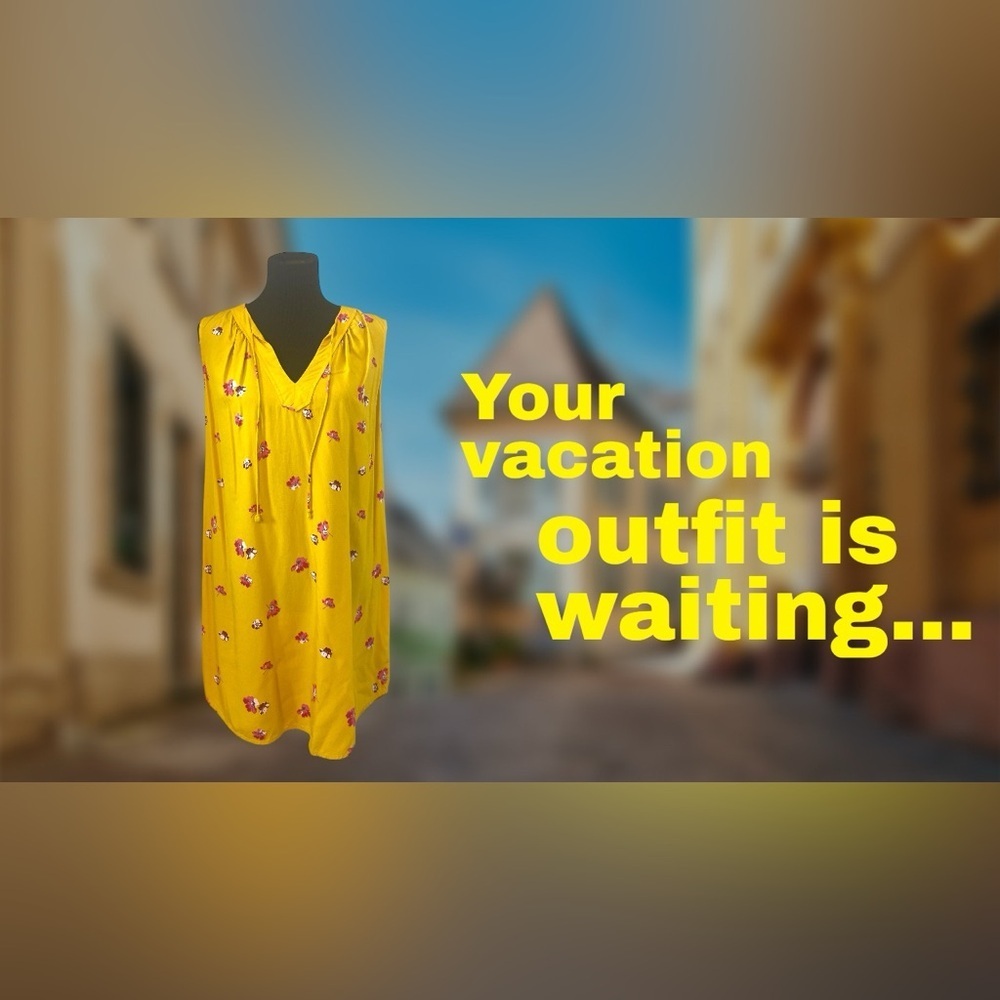 Spring Yellow Floral V-Neck Sleeveless Dress - Picture 2 of 2